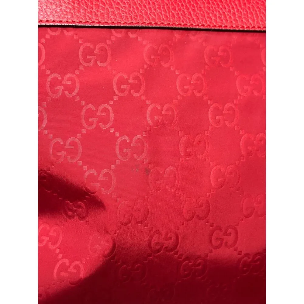 Gucci Red Nylon Monogram Double Buckle Flap Messenger Bag